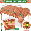 Qinyoung 171 Pcs Street Theme Birthday Party Decorations Red Brick Wall Street Party Supplies Happy Birthday Banner Plastic Tablecloth Paper Plates Tableware for Cartoon Theme Decorations