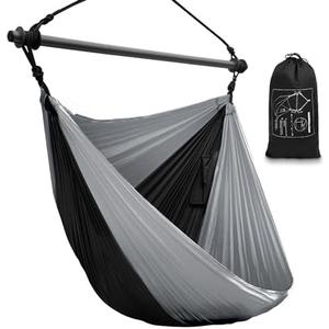 Hammock Swing Chair for Outdoor & Indoor, Lightweight & Portable, Perfect for Adults & Camping (Black, Gray)