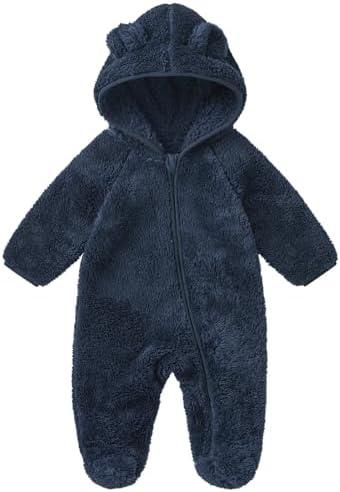 pureborn Newborn Baby Fleece Footed Jumpsuit Hooded Pramsuit Winter Snowsuit for Infant Boys Girls 0-3 Months