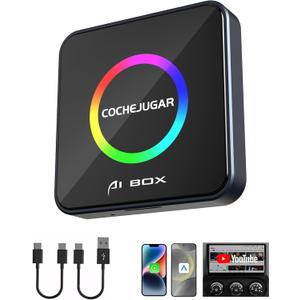 Wireless CarPlay Adapter AI TVBOX- Supports Netflix, YouTube, Disney+, TikTok, Mirror Link, and Wireless CarPlay & Android Auto Dongle for OEM Wired CarPlay Cars from 2016