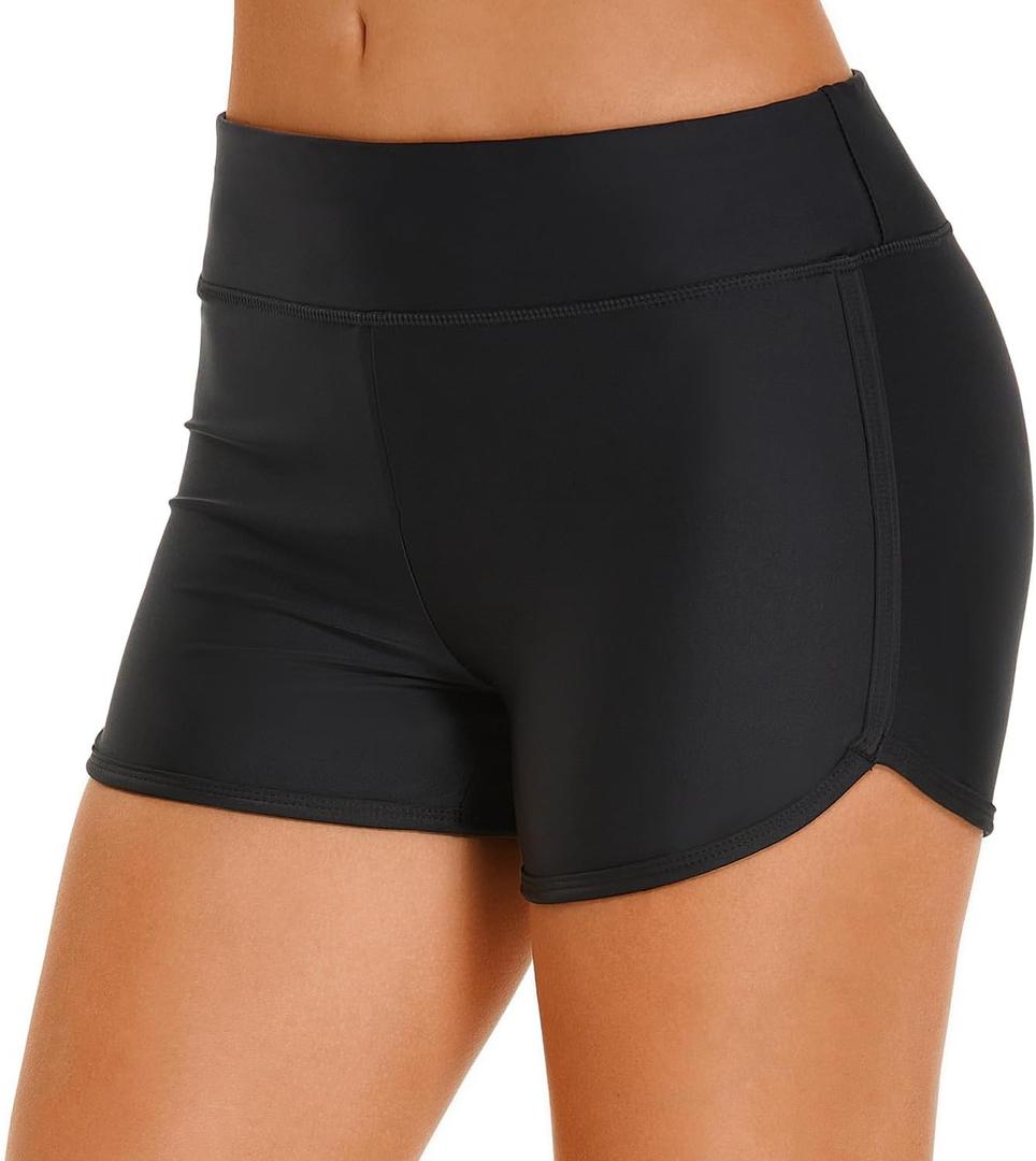 HODOSPORTS Women's 3" Swim Board Shorts UPF50+ Quick Dry Swimsuit Bottoms Full Liner Boyshort Bathing Suit Bottom (Black) L