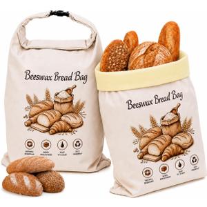 2 Pack Beeswax Bread Bags for Sourdough, 17.3 x 13 in, Removable Liner | Reusable Cotton Linen Outer Bag with Beeswax Inner Liner for Homemade Bread and Fresh Loaf Storage