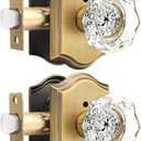 Gobrico Privacy Door Lock Sets Crystal Knobs Heavy Duty Door Hardware,Keyless Bath/Bed Door Knobset with Lock Inside,Push Pin Button,Antique Brass Arched Rosette,2 Pack