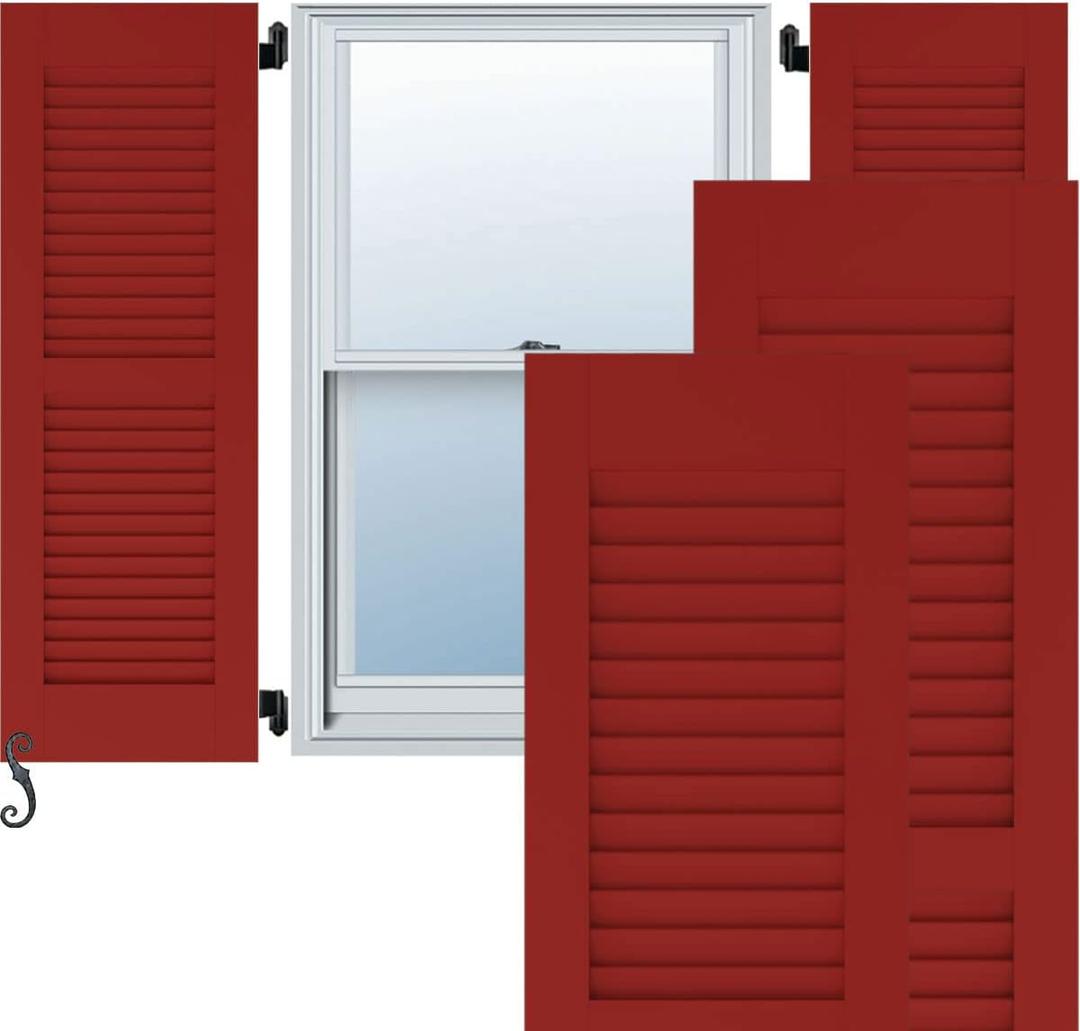 12"W x 35"H Americraft Two Equal Louver Exterior Real Wood Shutters (Per Pair), Fire Red