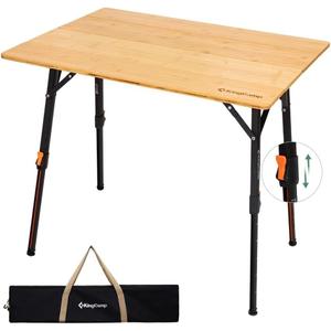 KingCamp Bamboo Folding Table, 4-Fold Camping Adjustable Height Portable Outdoor Lightweight & Compact Table with Aluminum Frame for RV Picnic BBQ Tailgating (31.5''x23.6'', M, Pro Bamboo Yellow)