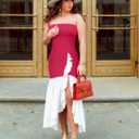 ZESICA Women's 2025 Summer Strapless Bodycon Maxi Dress Ribbed Sexy High Split Mermaid Prom Party Dresses (Pink, S)