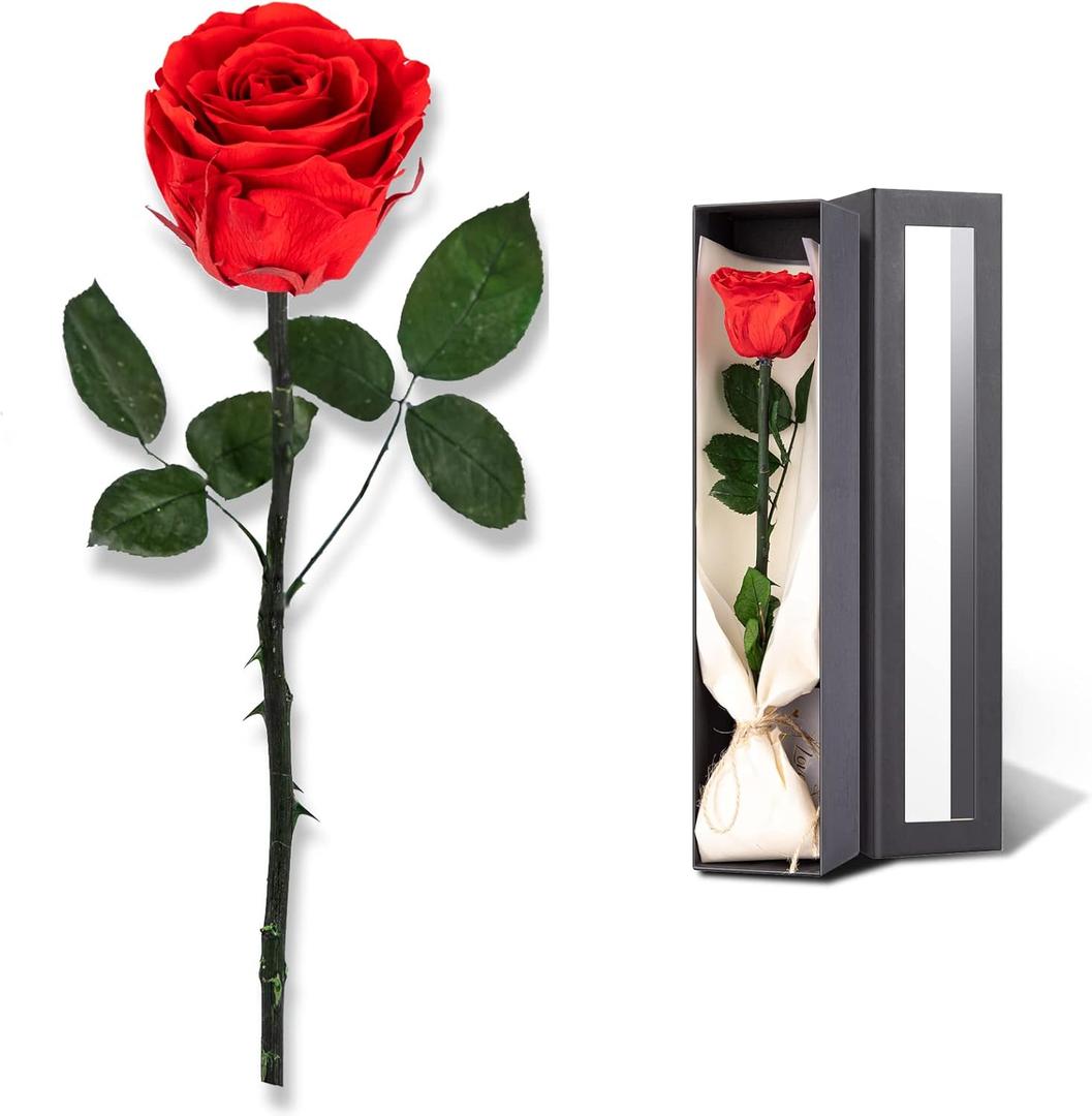 Flowers for Delivery Prime, Preserved Roses Flower Gifts for Women, Real Roses Single Rose Gifts for Her, Mom Birthday Gifts from Daughter, Valentines Flowers Red Roses