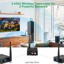 1Mii 2.4GHz (1 TX + 2 RX) Wireless Audio Transmitter and Receiver for TV, 20ms Ultra Low Delay RCA Out/in, 320 ft Range Wireless Adapter for Subwoofer to TV/PC/CD Player, 2 Receivers for Two Speakers