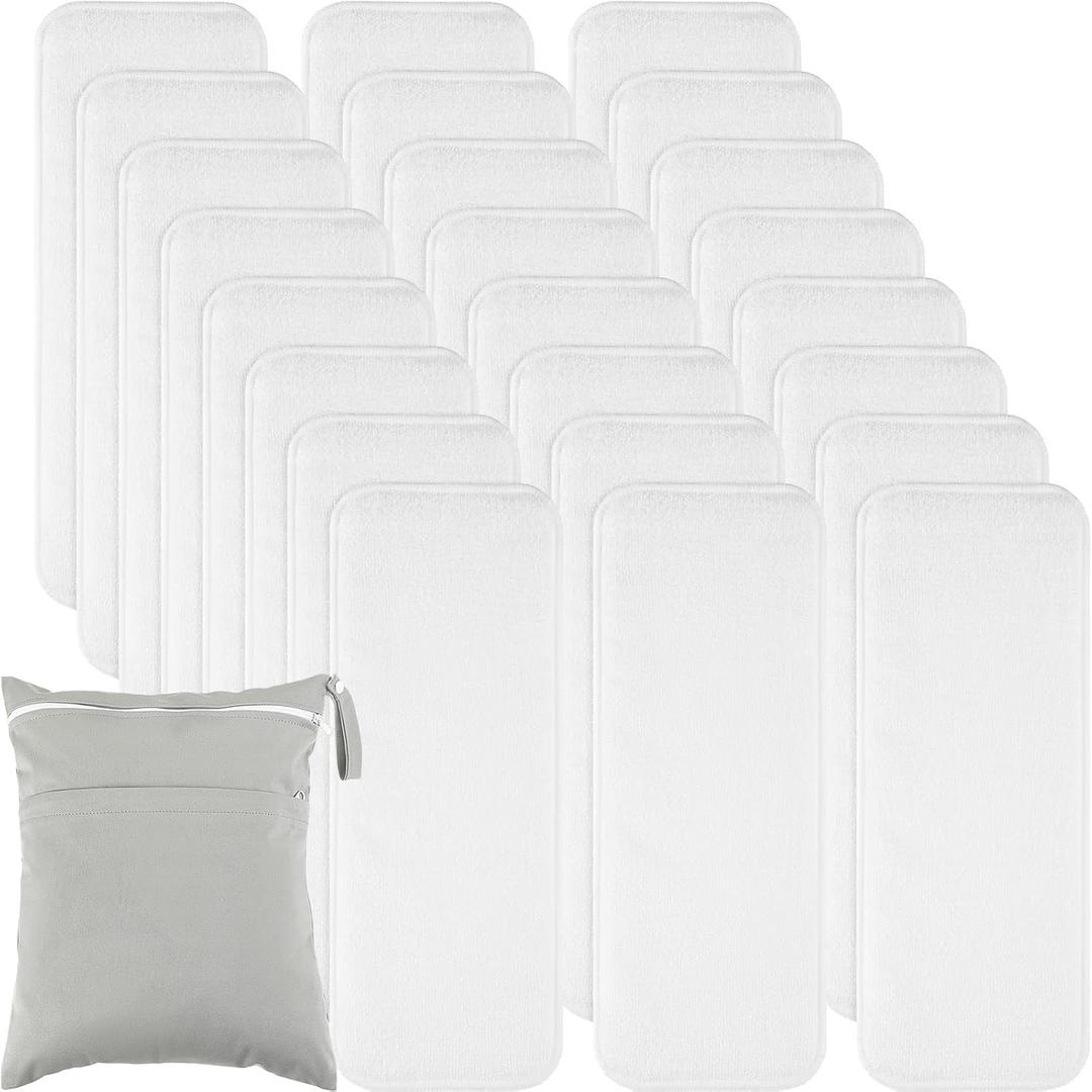 24 Pack Cloth Diaper Inserts Reusable Newborn 3 Layer Absorbent Breathable Cloth Diaper Inserts Overnight Microfiber Nappy Liners with an Extra Bag