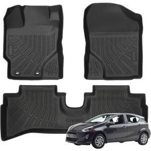 Priprilod TPE Front & Rear Floor Mats Liner Compatible with Toyota Prius C 2012-2015 Black Accessories Cargo Trunk Mat Trunk Liner