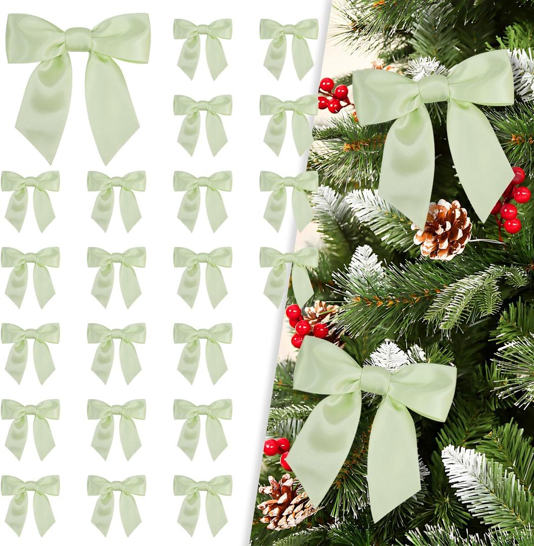 30Pcs Satin Ribbon Bows with Twist Tie - 4.1 x 4.1 Inch Pre-Tied Christmas Tree Bow for Gift Wrapping, Wreath, Garland,Treat Bags,Cake Decor,Crafts Holiday Wedding Home Decorations (30, Dusty Green)