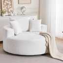 ERYE 54-Inch Round Swivel Boneless Chair for Living Room Bedroom, Comfy Chenille Upholstered Accent Armchair Oversized Full Foam Round Lounge Barrel Chair W/3 Pillows (Beige)