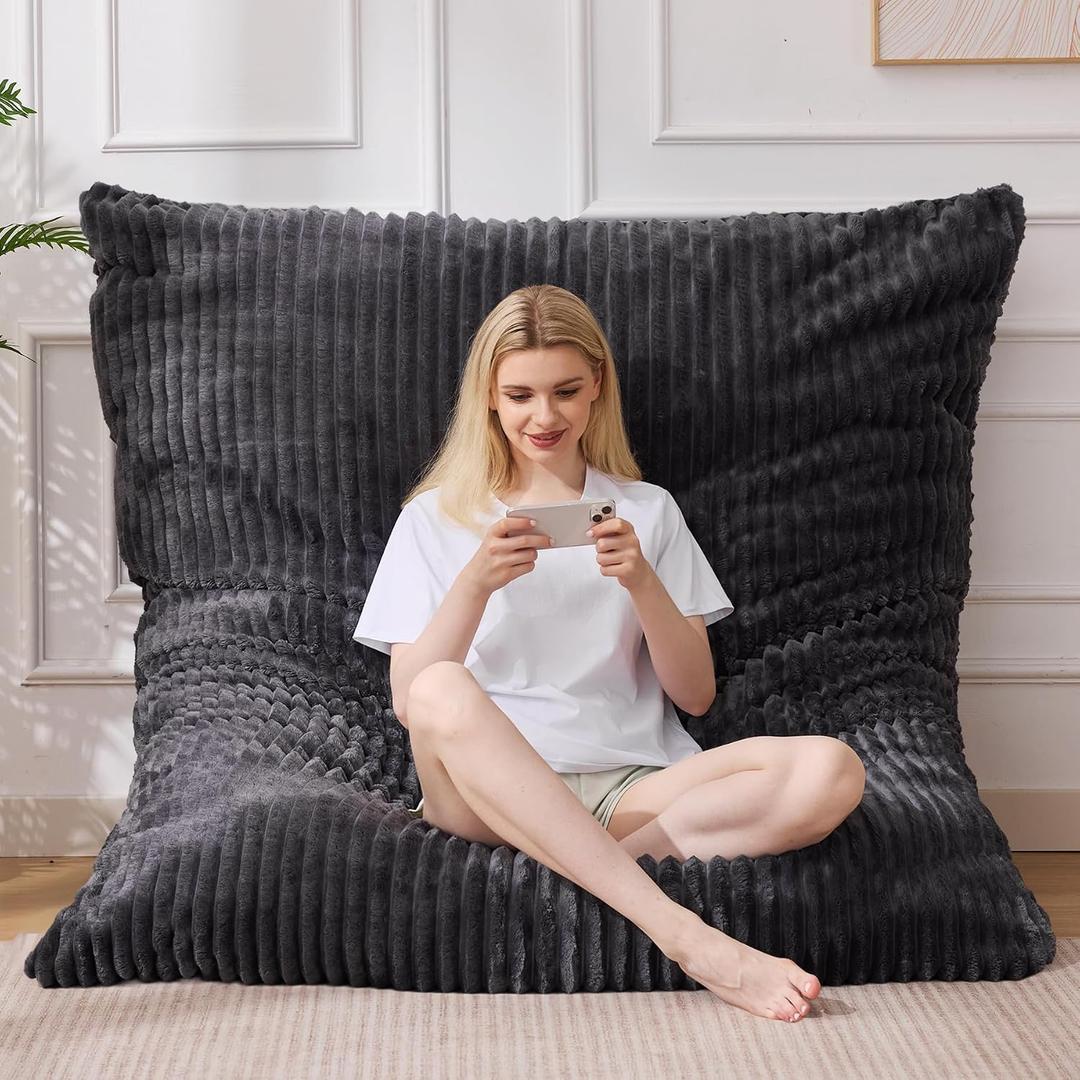 Bean Bag Chair, Giant Bean Bag Chair, 4 in 1 Convertible Beanbag Chairs for Adults with Removable Cover, Memory Foam Floor Cushions, Living Room, Bedroom, Dark Grey