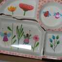 shopwithgreen 7Pcs/Set Bamboo Kids Dinnerware Set - Children Dishes - Food Plate Bowl Cup Spoon Fork Set Dishware, Cartoon Tableware, Dishwasher Safe Kids Healthy Mealtime, BPA Free (Flower)