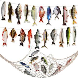 Glenmal 20 Pcs Fish Birthday Party Decorations Gone Fishing String Hanging Banner with 1 Fish Net for Birthday Engagement Retired Outdoor Game Tournament Barbecue Party Backdrop Decor
