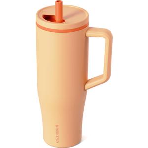 KISSKIND 40 oz Tumbler with Handle and Straw | Lumi Spin Hidden Straw 100% Leakproof Insulated Tumbler | Stainless Steel Water Bottle for Mom, Nurse, Teacher | Orange