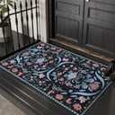 2x3 Entryway Rug, Small Washable Rugs with Floral, Non-Slip Low Pile Bohemian Carpet for Kitchen (Black)