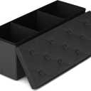 GLAXYFUR Storage Ottoman Bench, 43 Inches Folding Ottoman with 2 Dividers, PU Leather Foot Rest, End of Bed Bench, Storage Chest for Living Room, Bedroom and Entryway, Black