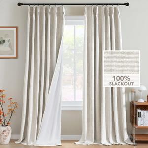 H.VERSAILTEX Pinch Pleated Full Blackout Curtains Linen Blended Chenille Blackout Curtains 84 inch Length 2 Panels Bedroom Thermal Insulated Farmhouse Neutral Track Drapes with Hooks, Heather Ivory (40"W x 84"L (Pack of 2))
