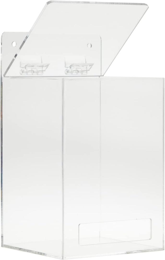 Okuna Outpost Wall Mount Glove Dispenser - 5 x 4.5 x 8.5 In, Clear Acrylic - Hair Net & Shoe Cover Holder - Hinged Top & Bottom Dispense Slot - Includes Hanging Kit
