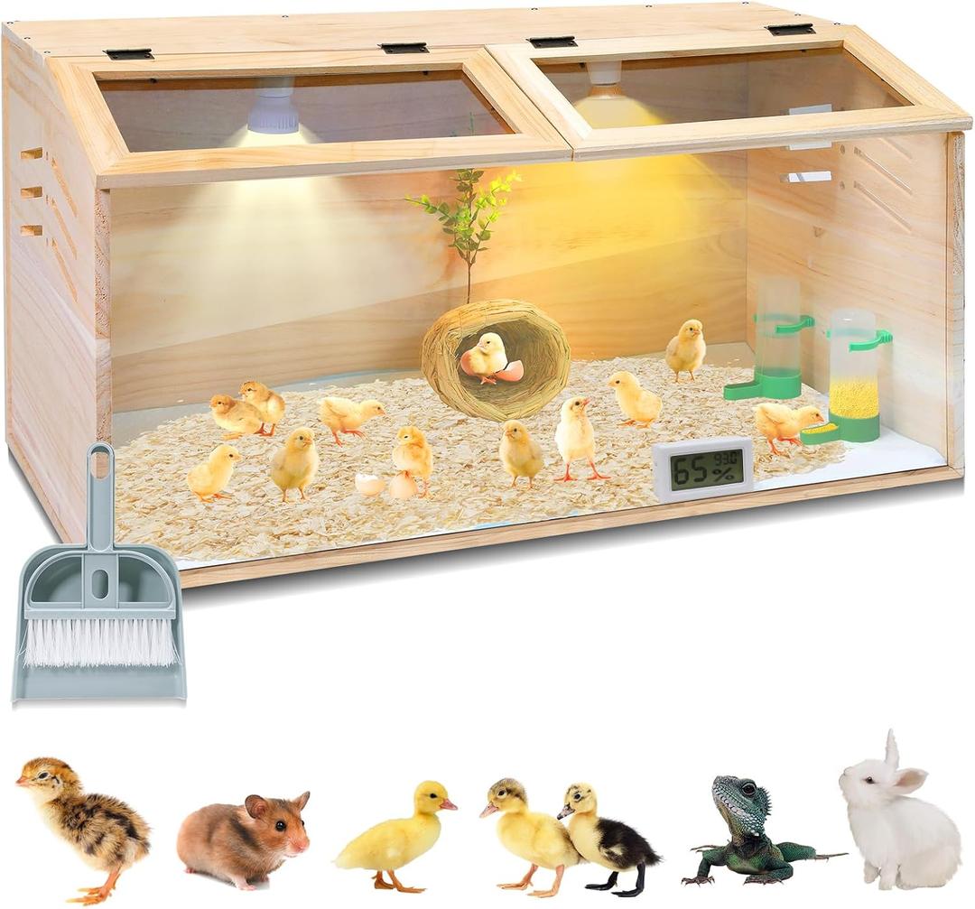 Large Chicken Brooder Box 32", Thickened Pre-Drilled Holes Brooder Box for Chicks with Heat Lamp, Waterer, Feeder, Hygrothermograph, Instruction Manual, for Chick, Quails, Hamsters, Up to 16 Chicks