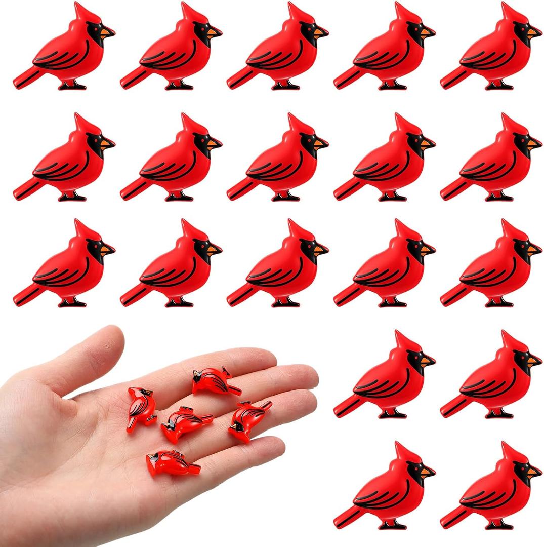 Cinnvoice 60 Pcs Christmas Mini Cardinal Figurine Ornament Christmas Red Bird Miniature Decoration Mini Resin Crafts Charms Figurines for Xmas DIY Craft Hairpin Home Kitchen Party Decor