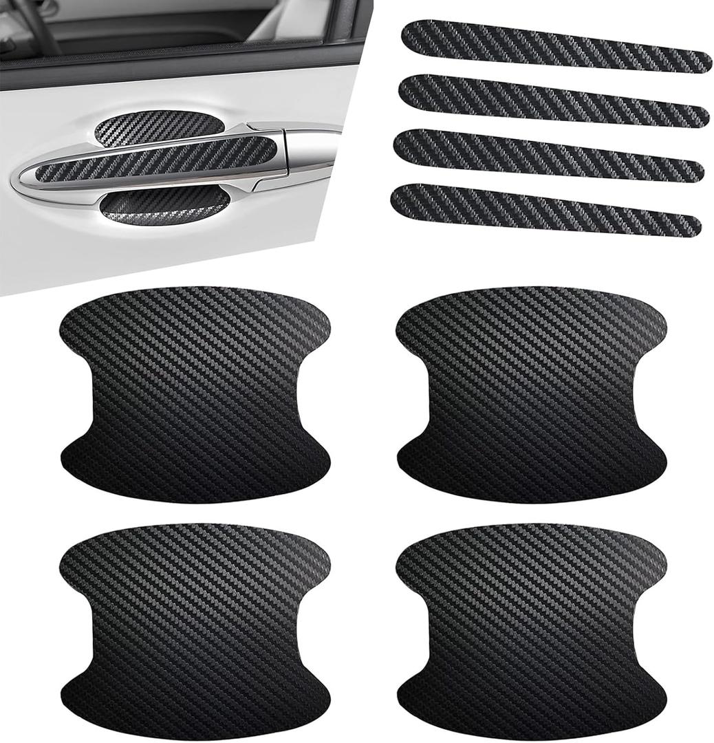 8 PCS Car Door Door Bowl Handle Sticker, Anti-Scratch Wear-Resistant Carbon Fiber Pattern Paint Protection Sticker, Modification Replacement Accessory, Suitable for Most Cars (Black)