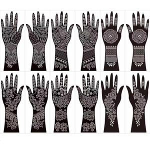Henna Tattoo Stencil Kit, 12 Sheets Temporary Tattoo Templates for Hand,Large Indian Temporary Tattoo Stickers