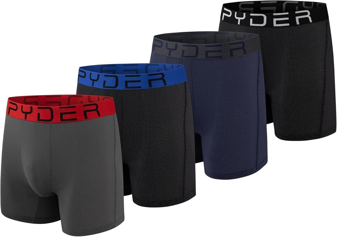Spyder Performance Mesh Mens Boxer Briefs Sports Underwear For Men (Medium, Black/Navy/Black/Grey)
