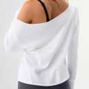 Remidoo Womens Off The Shoulder Tops Letter Graphic Oversized Tshirts Long Sleeve Shirt White Medium (White, M)