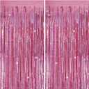 Tinsel Curtain Pink Birthday Party Decorations 2 Packs Glitter Foil Fringe Curtain Decor Streamers Photo Booth for Birthday Christmas Wedding Halloween Graduation