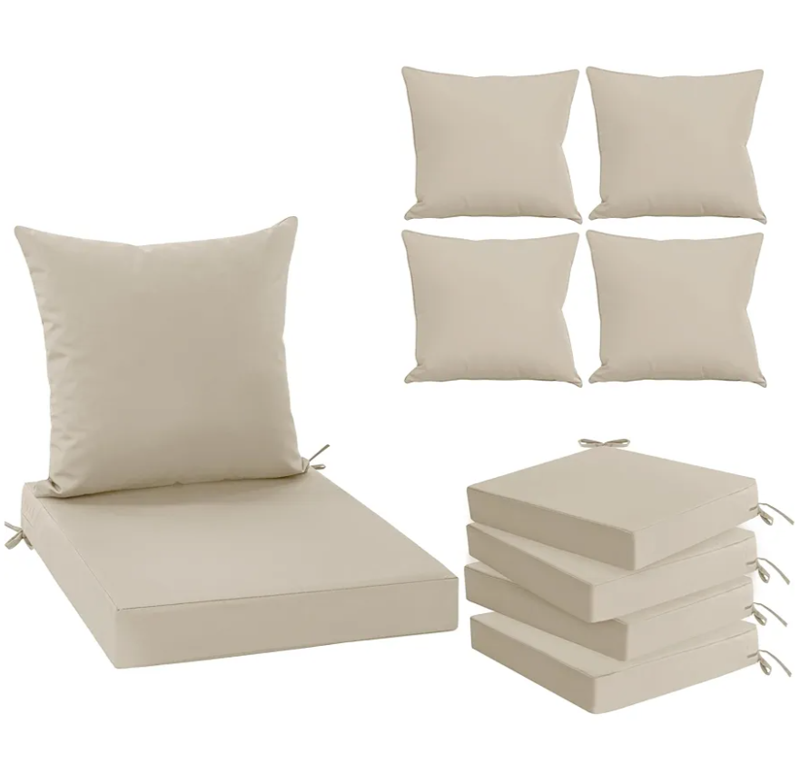 Outdoor Chair Cushions Set of 4, Waterproof Backrest and Deep Seat Cushion Set for Patio Furniture, Outdoor Sofa Replacement Cushions with Removable Cover, 24 x 24 Inch, Cream