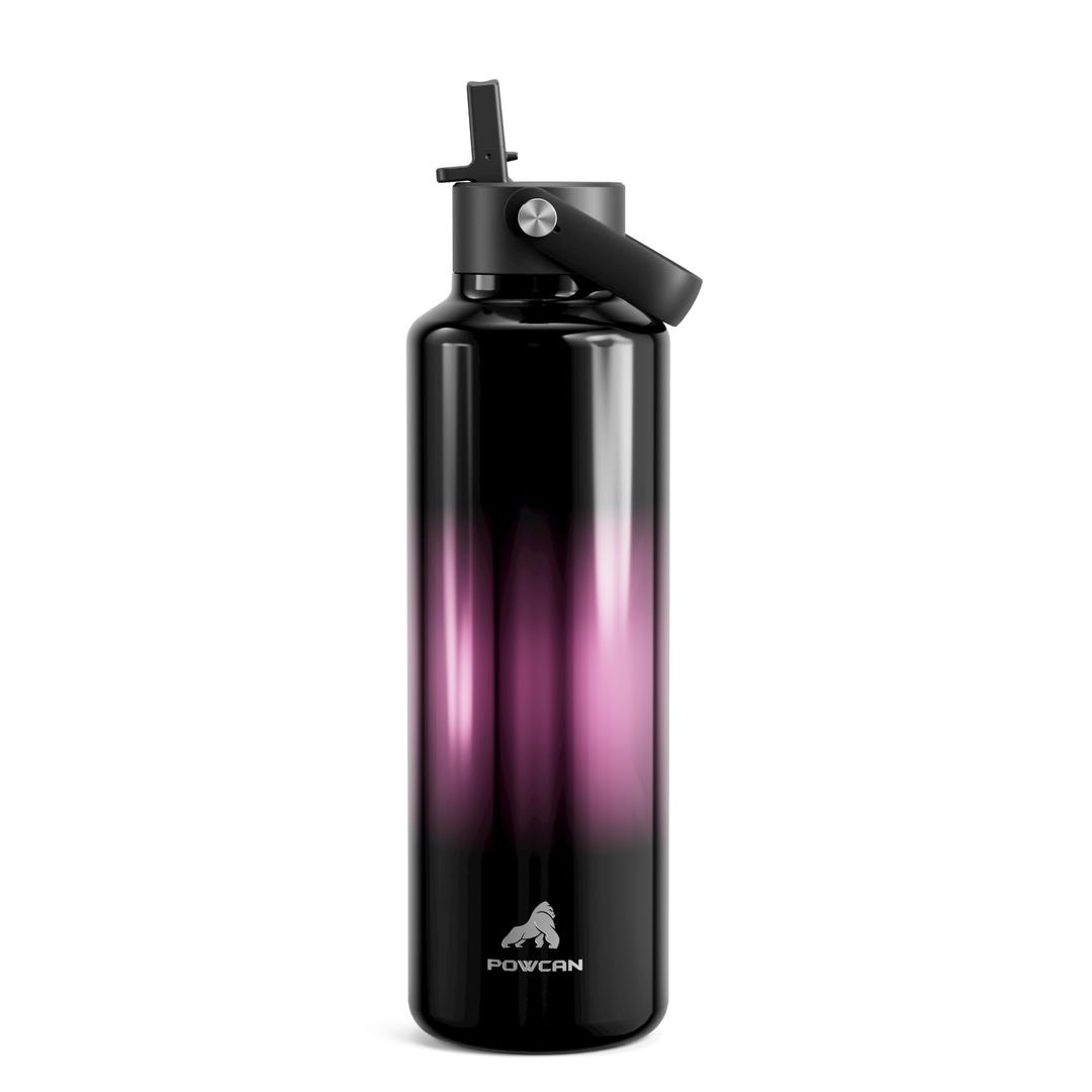 POWCAN 24 oz Insulated Water Bottle: Cold for 24 Hrs, Hot for 10 Hrs, Lightweight, Flex Cap, Stainless Steel Water Bottle with Straw for Travel, Running, Adventure, Fitness, Trekking (Neon Night)