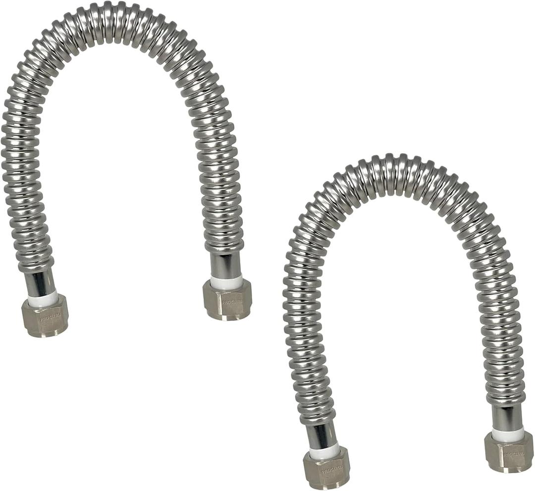2-Pack 3/4" FIP x 18" (1.5Ft) Stainless Steel Water Heater Flex Connector, Certified Safe (6WAA18-2P) (3/4"F x 3/4"F x 18")