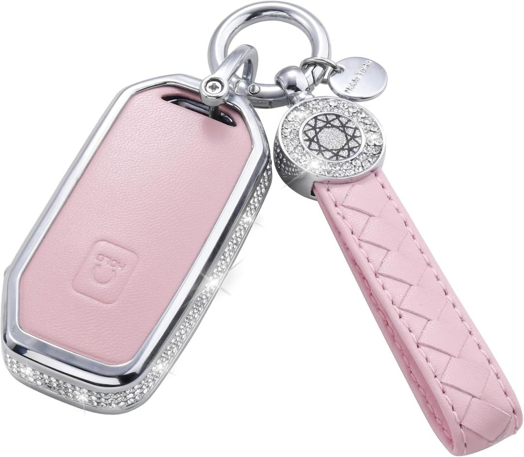 for Kia Key Fob Cover with Keychain, Pink Leather Crystal Key Case Protection Shell Compatible with Cerato Ceed Forte NIRO Sorento Seltos Sportage Soul Telluride