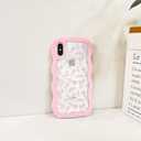 NITITOP Compatible for iPhone Xs Max Case Cute Clear Flower Floral Leave Curly Pink Wave Frame Shape Wavy Shockproof Soft TPU 2 in 1 Protective Phone Cover for Women Girl - Pink