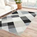 Checkered Area Rug 7x8 Washable Geometric Diamond Plaid Rugs Large Soft Rugs for Living Room Abstract Geometry Carpet Home Decor Indoor Low Pile Non Slip Bedroom Carpet (Grey)