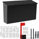 TonGass Wall Mount Mailbox for Outside, Metal Wall Mounted Mailbox with Flag and Number Stickers, Large Capacity Mail Box for House, Carbon Steel, Front Access, 15.74"x9.44"x4.72" - Black