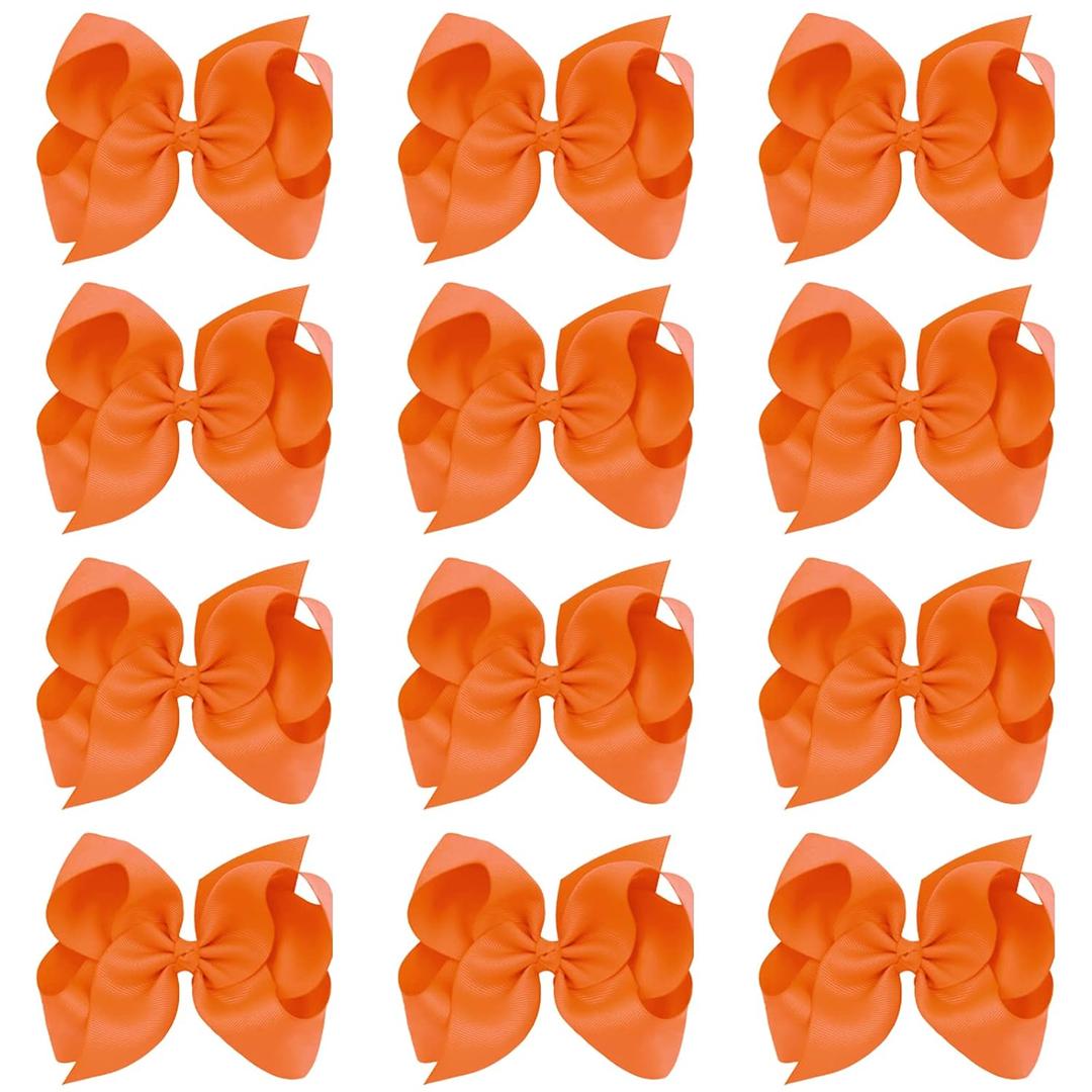 Oaoleer Big Hair Bows for Girls 12 PCS 6" Orange Grosgrain Ribbon Large Boutique Bow Alligator Clips Hair Accessories for Toddlers Little Girls Kids