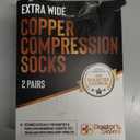 Doctor's Select Copper Plus Size Compression Socks Wide Calf - 2 Pairs | 20-30mmHg Extra Wide Calf Compression Sock Women for Traveling & Running | Compression Sock Men Wide Calf | Black & White (6X-Large)