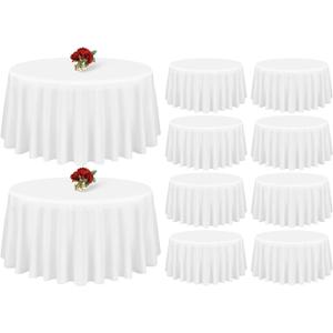 Showgeous 10 Pack White Round Tablecloth 108 Inch Polyester Table Cloth for Tables - Washable Decorative Fabric Covers for Wedding, Dining, Party, Banquet, Buffet