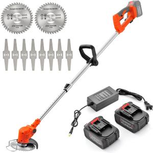 MAXMAN Weed Wacker, Weed Eater Battery Powered, Cordless Brush Cutter with 2Pcs 21V 4000mAh Batteries and 10Pcs Metal Blades, Lightweight Electric Grass Cutter Weed Trimmer for Yard Trimming & Edging