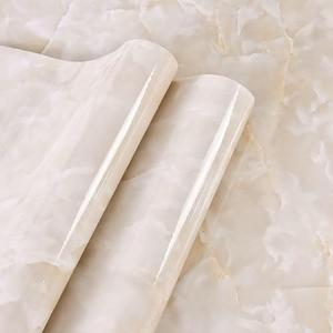 Yancorp Cream White Contact Paper Removable Wallpaper Peel and Stick Countertops Waterproof Marble Wallpaper Self-Adhesive Peel and Stick Backsplash for Cabinets Kitchen