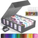 Trading Card Storage Box with Commander Display, 5-Row Deck Case with Removable Lid, 3900+ Cards Deck Case with 48 Colorful Dividers, Magic Card Organizer for TCG PTCG, Black Grey