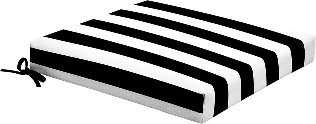 Arden Foam Outdoor Dining Seat Cushion KIt, 19 x 19, Made with ProFoam, Rain-Proof, Fade Resistant, Black Cabana Stripe