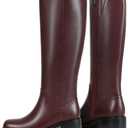 ZJA Knee High Boots Square Toe Boots Low Heel Flat Long Boots for Women Dress Chunky Comfortable Tall Boots
