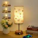 Flower Touch Table Lamp,3-Way Dimmable Bedside Lamps with USB Port and Outlet,Cute Lamp with Wood Grain Base,Vintage Lamp for Bedroom,Dormitory,Room Decor,flower2 (linen flower2)