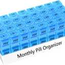 Monthly Pill Organizer 2 Times a Day, 30 Day Pill Box Organizer, One Month AM PM Pill Case Small Compartments to Hold Vitamin and 31 Day Travel Medicine Organizer, 4 Week Pill Cases (Blue)