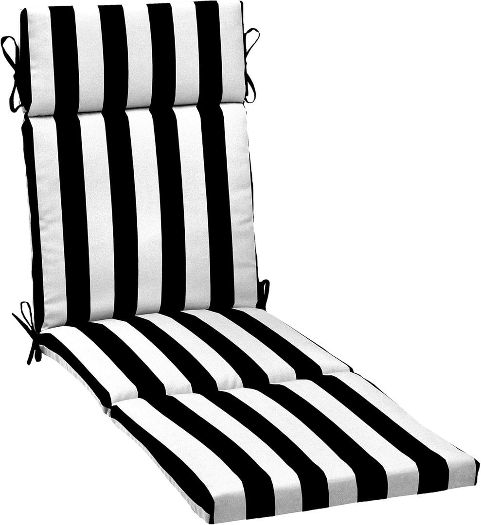 Arden Outdoor Chaise Cushion, 21 in x 72 in, Weather-Proof, Rain-Proof, Fade Resistant Patio Cushion for Chaise Lounger Black Cabana Stripe