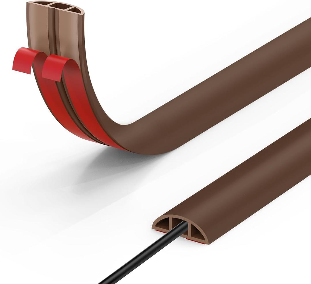 Eapele Floor Cord Cover 3 ft, Brown Floor Cable Cover Self Adhesive Cable Protector, Prevent Trip Hazard for Home Office or Outdoor Settings, Cable Cavity 0.47" (W) x 0.27" (H)